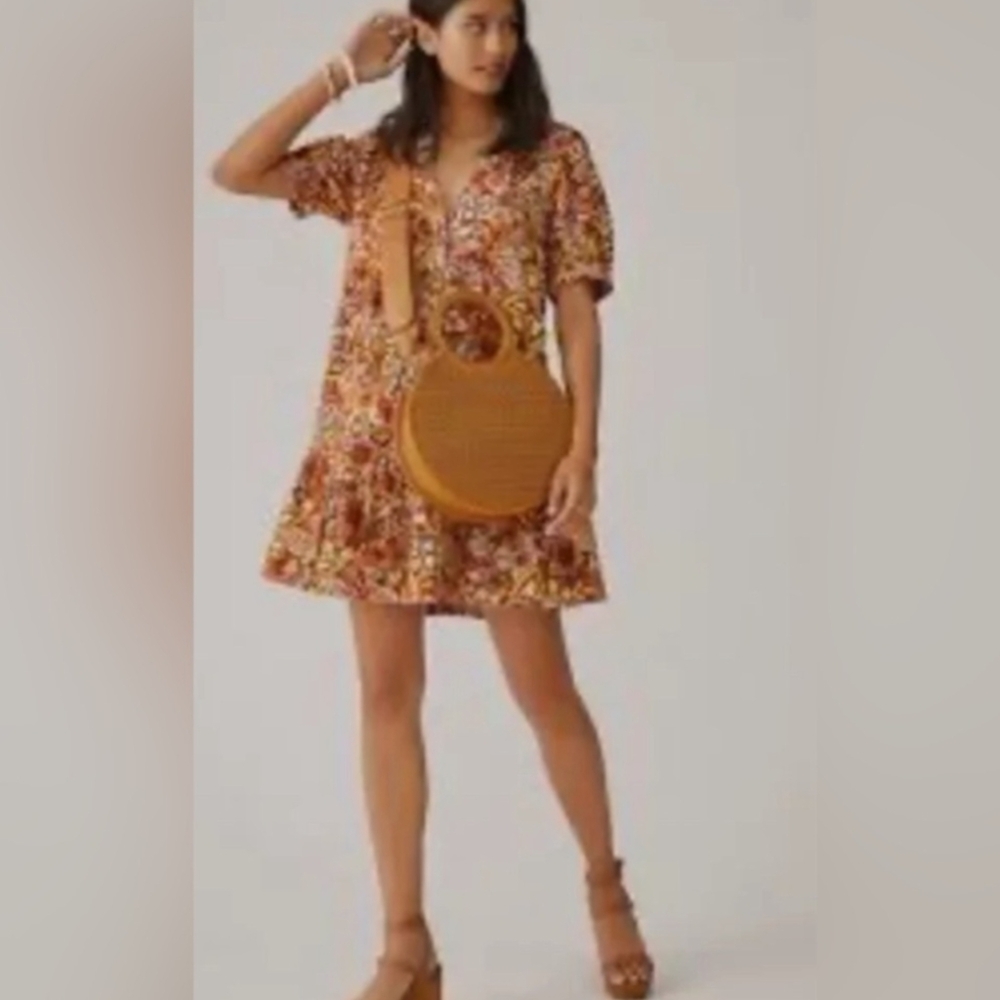 Anthropologie Puffed Sleeve Tapestry Dress